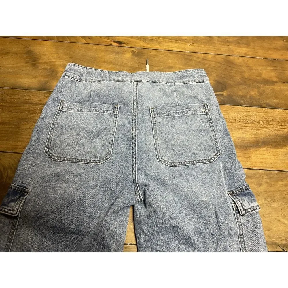 Mica Denim Cargo Jeans Womens Medium Blue Stone Washed Baggy Jogger Ankle Skater - Picture 7 of 10